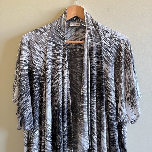 CHICO'S WATERCOLOR PRINT OPEN FRONT CARDIGAN KNIT TOP WOMENS SIZE 2 US SIZE L 12 - Picture 2 of 6